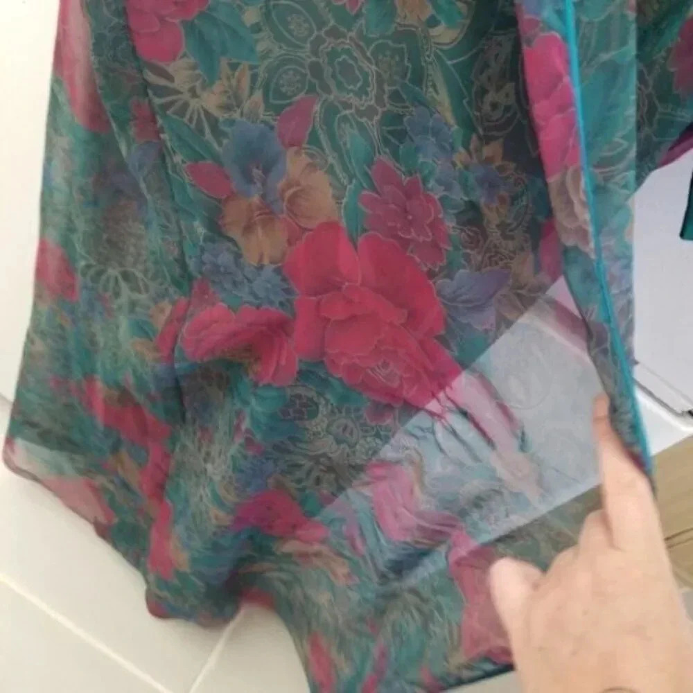Vintage Linda For La Senza Floral Long Kimono  Robe Semi Sheer - Picture 13 of 14